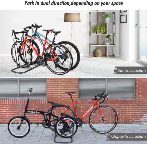 Bike Rack Bicycle Floor Parking Stand for 2 Bikes, Adjustable Dual Purposes Bike Storage Holder for Garage, 2 Extra Floor Anchor Brackets Available, Indoor and Outdoor Use - Image 2