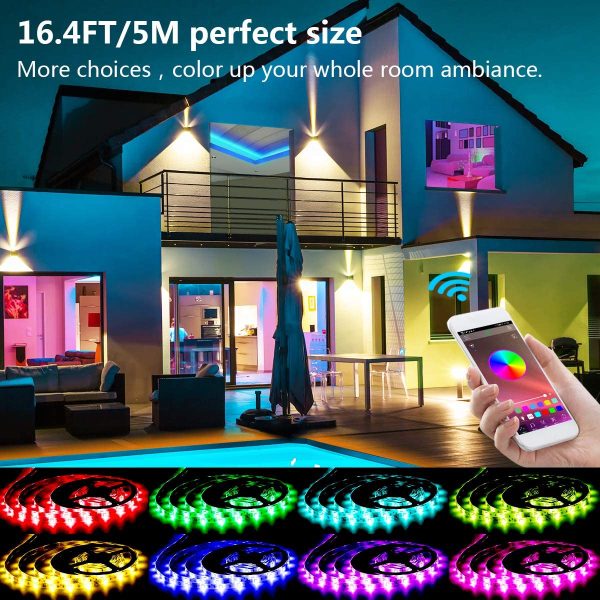 LED Strip Lights, KIKO Smart Color Changing Rope Lights SMD 5050 RGB Light Strips with Bluetooth Controller Sync to Music Apply for TV, Bedroom, Party and Home Decoration (16.4ft) - Image 4