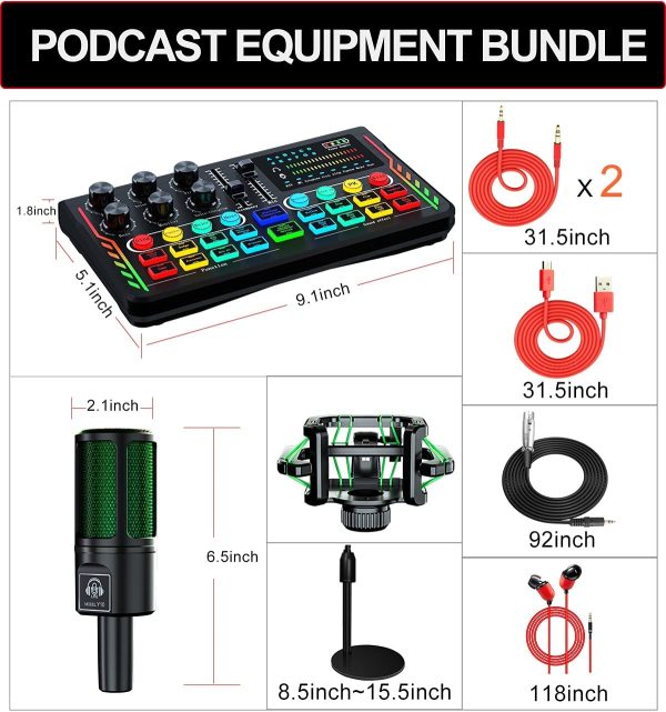 Audio Interface with Podcast Microphone and Live Sound Card,Y10 Studio Condenser Mic & V11 Sound Board/Audio Mixer/Voice Changer Podcast equipment for Guitar/Live Streaming/Recording/Gaming/YouTube (V11+Y10) - Image 4