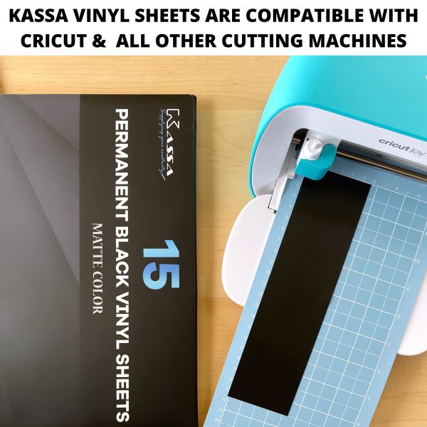 Kassa Permanent Black Vinyl Sheets (15 Pack, 12?? x 12??) - Includes Bonus Transfer Tape - Self Adhesive Craft Outdoor Vinyl Bundle for Cutting Machines - Image 3