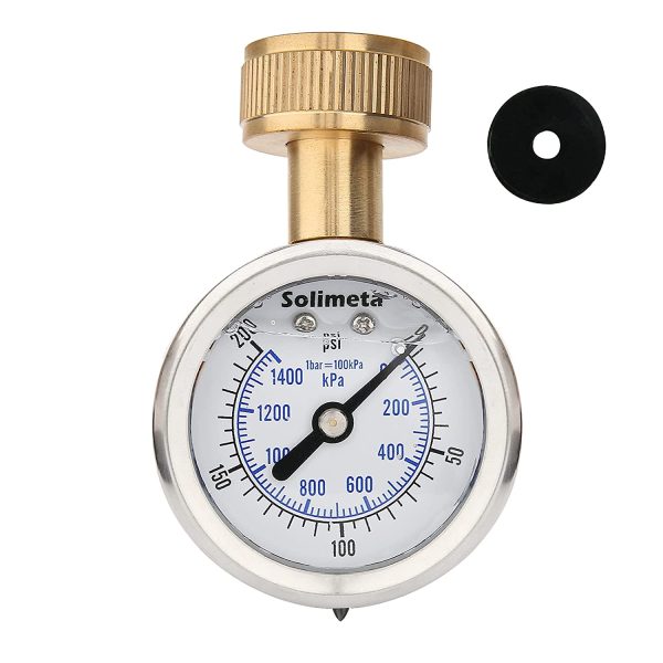 Solimeta 2" Glycerine Filled Stainless Steel Water Pressure Test Gauge, 0-200 psi/kpa, 3/4" Female Hose Thread - Image 5