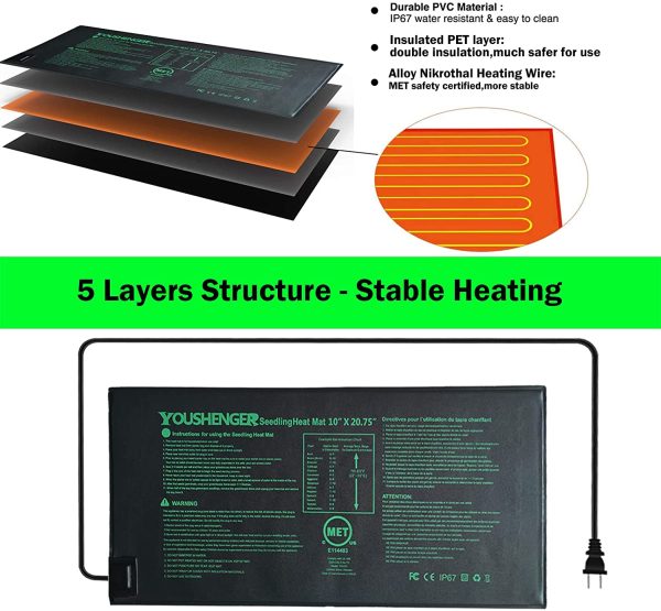 Seedling Heat Mat 2 Pack,MET Standard Durable Waterproof Plant Heating Pad 10 x 20.7 Inch for Plant Greenhouse Incubator, Seed Germination, Fermentation, Grow Tent, Hydroponics and Brewing - Image 4