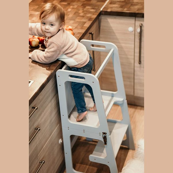 Montessori helper tower - Table & Chair, Tower with Chalkboard, Kitchen step stool, Kitchen tower, Convertible helper tower, Kitchen step stool for toddler (Grey) - Image 8