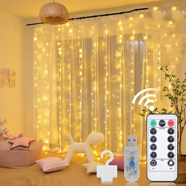 Curtain Lights, 9.8 X 9.8 ft 300 LED Curtain Lights for Bedroom Fairy Lights 8 Lighting Modes Twinkle Lights Curtain String Lights for Bedroom Room Decor Outdoor Indoor Wedding Birthday Christmas - Image 6