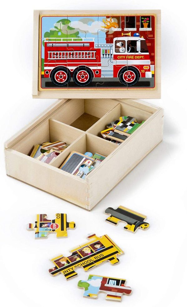 Melissa & Doug Vehicles 4-in-1 Wooden Jigsaw Puzzles in a Storage Box (48 pcs) - Image 7