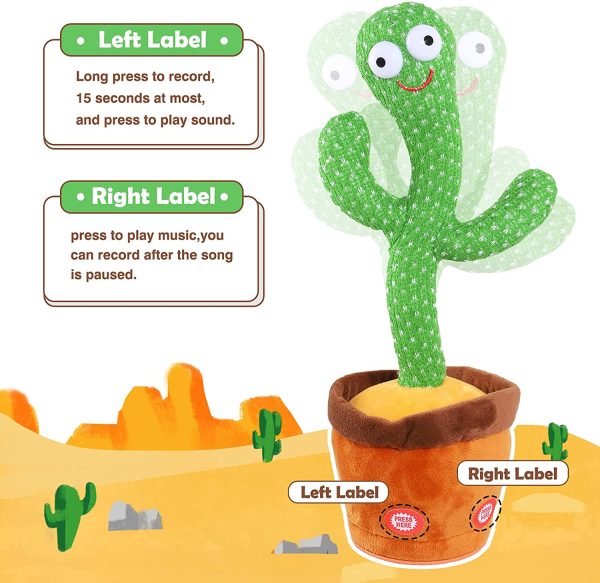 Kids Dancing Talking Cactus Toys for Baby Boys and Girls, Talking Sunny Cactus Toy Electronic Plush Toy Singing, Record & Repeating What You Say with 120 English Songs and LED Lighting for Home Decor - Image 5