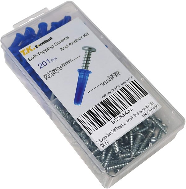 Masonry Anchor Kit 100 Pc Plastic Concrete Wall E8 Screw 10#*2 Drill Bit