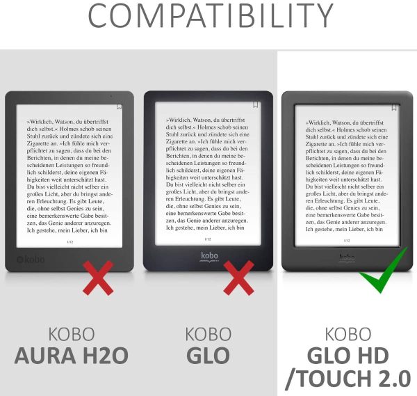 kwmobile Case Compatible with Kobo Glo HD/Touch 2.0 - Book Style PU Leather e-Reader Cover Folio Case - Black