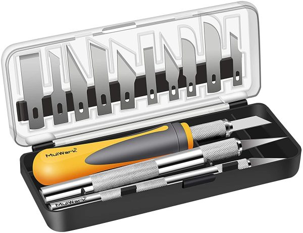 MulWark 16pc Precision Craft Hobby Utility Art Exacto Knife Set-Sharp Razor Knives Tool for Architecture Modeling, Scrapbooking,Felt&Wood&Leather Working-Stencil, Fine Point, Scoring, Chiseling Blade - Image 7