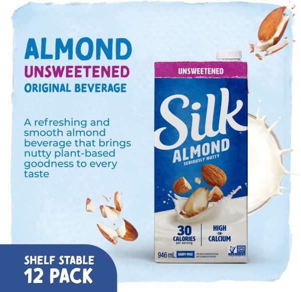 SILK Unsweetened Original Almond Milk - 12 Pack - 946ml - Plant-Based Beverage - No Added sugar - Dairy-Free - Vegan - Shelf Stable - Non-GMO - Image 6