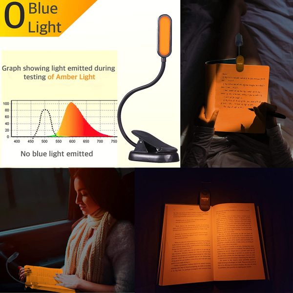 New 2022 Amber Book Light - Advanced Blue Light Blocking by Amber Light + 7 Warm LED's for Healthy, Strain-Free Eyes - USB-C Rechargeable - Complete Reading Light Gift Bundle for Bookworms. - Image 2