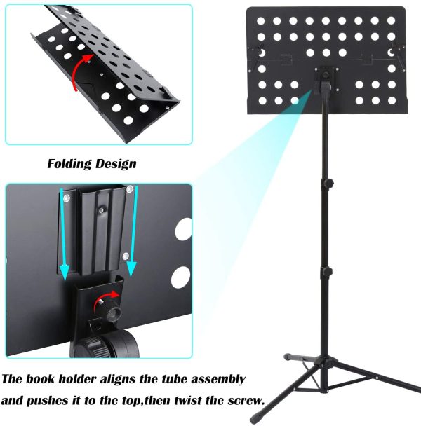 Klvied Sheet Music Stand with Violin Hanger, Folding Music Stand, Portable Fortable Music stand for Sheet Music, Violin Music Stand with Travel Case, Light, Black - Image 4