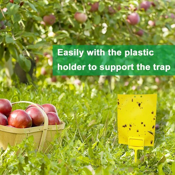 Yellow Sticky Traps, 8x6 Inch, Dual-Sided, 20 Sheets with Twist Ties and Plastic Holders, for Capture Insects Like Flies, Gnats - Image 3