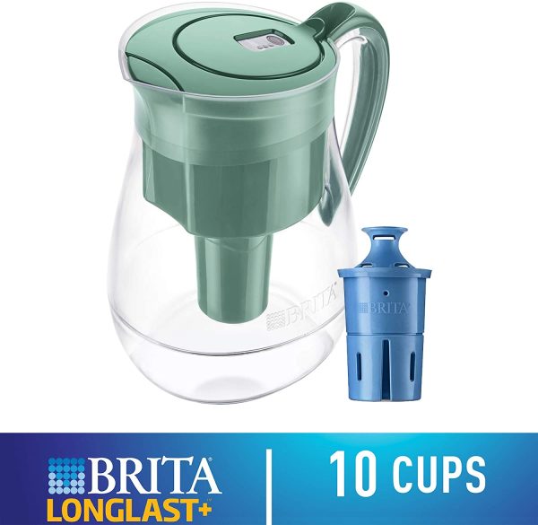 Large 10 Cup LONGLAST + Water Filter Pitcher with 1 Longlast Filter, BPA Free ?C Monterey, Green - Image 8