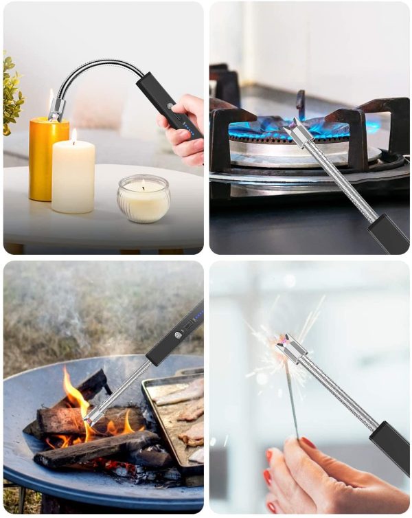 RONXS Candle Lighter, Square Electric Arc Lighter with LED Battery Display Safety Switch, USB Rechargeable Lighter w/Longer Flexible Neck for Camping Cooking BBQs Fireworks