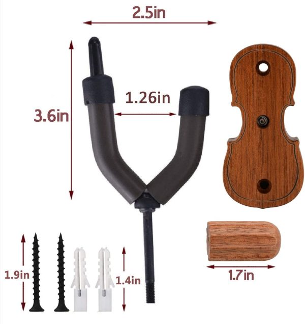 Rosewood Violin Hanger With Bow Hanger Viola Hanger Home & Studio Wall Mount Violin Hanger (Rosewood MA-5) - Image 3