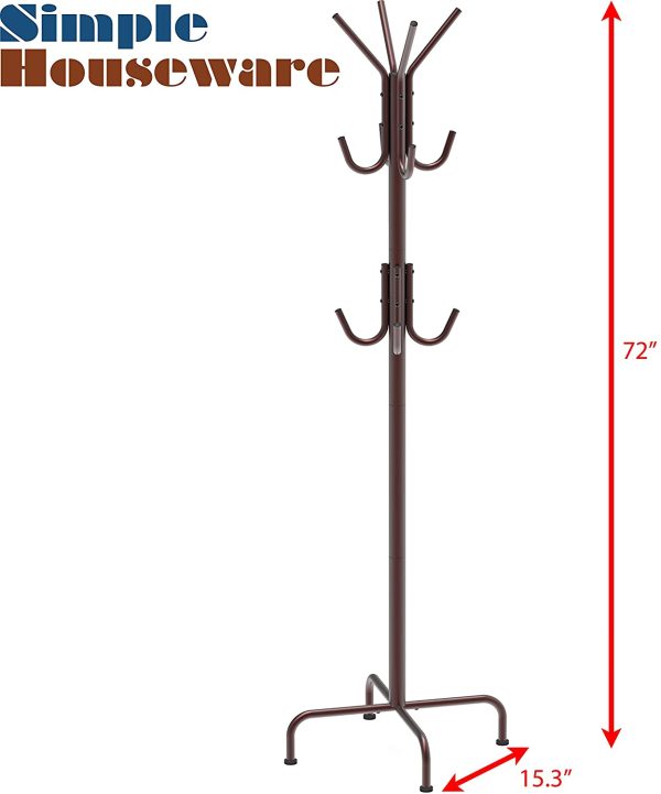 SimpleHouseware Coat Rack Standing Coat and Hat Hanger Organizer, Bronze - Image 3