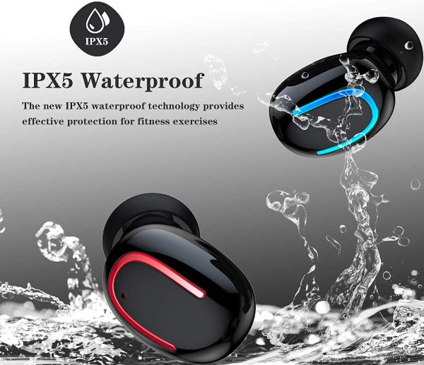 Wireless Earbuds,  Headphones Wireless Immersive Bass Sound Bluetooth 5.0 Headphones with Noise Cancellation Mic, IPX5 Waterproof Bluetooth Earphone with Charging Case for Work, Sports - Image 2