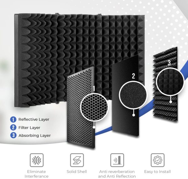 Arrowzoom 3 Fold PRO Microphone Isolation Vocal Shield Portable High Density Acoustic Foam Box Podcast Sound Booth Reduce Noise -25dB Vlog Audio Equipment Reflection Pop Filter AZ1245 - Image 4