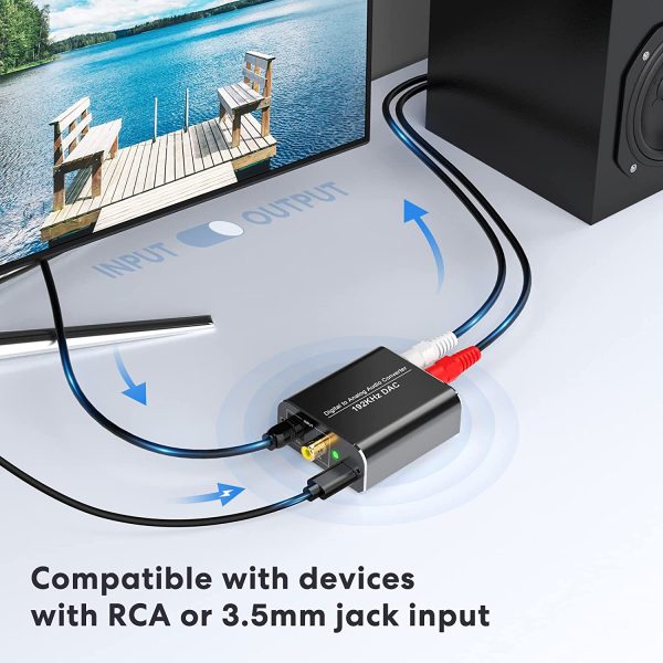 192Khz Digital to Analog Audio Converter, Digital Spdif/Optical/Toslink/Coaxial to Analog Stereo L/R RCA, Optical to 3.5mm Jack Converter for PS4 Xbox HDTV DVD Headphone - Image 6