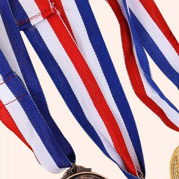 STOBOK Metal Award Medals Neck Ribbon Gold Silver Bronze Olympic Style Sports academics Any Competition Diameter-5.1cm Small Wheat Pattern 3pcs(Gold*1 + Silver*1 + Bronze*1)