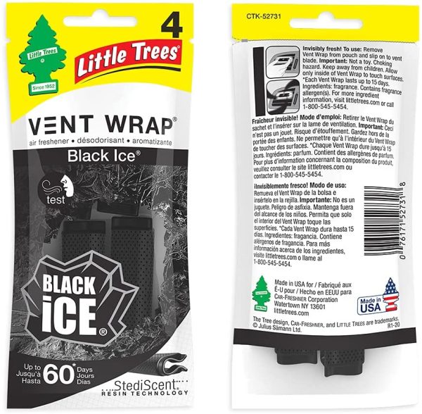 LITTLE TREES Car Air Freshener | Vent Wrap Provides Long-Lasting Scent, Slip on Vent Blade | Black Ice, 4 Packs (4 Count) - Image 3