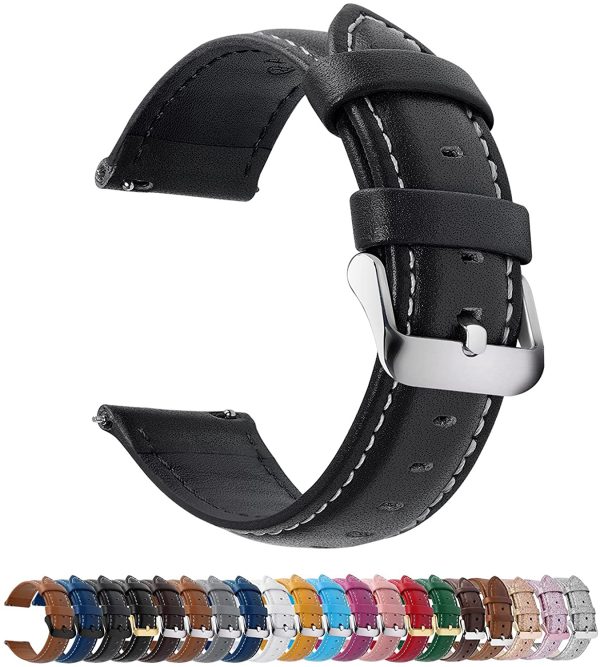 Quick Release Leather Watch Band, Fullmosa Axus Genuine Leather Replacement Watch Strap with Stainless Metal Clasp 14mm 16mm 18mm 20mm 22mm 24mm (Choose The Proper Size) - Image 2