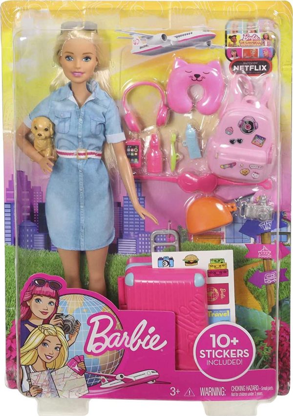 Barbie Travel Doll, Blonde, with Puppy, Opening Suitcase, Stickers and 10+ Accessories, for 3 to 7 Year Olds - Image 5