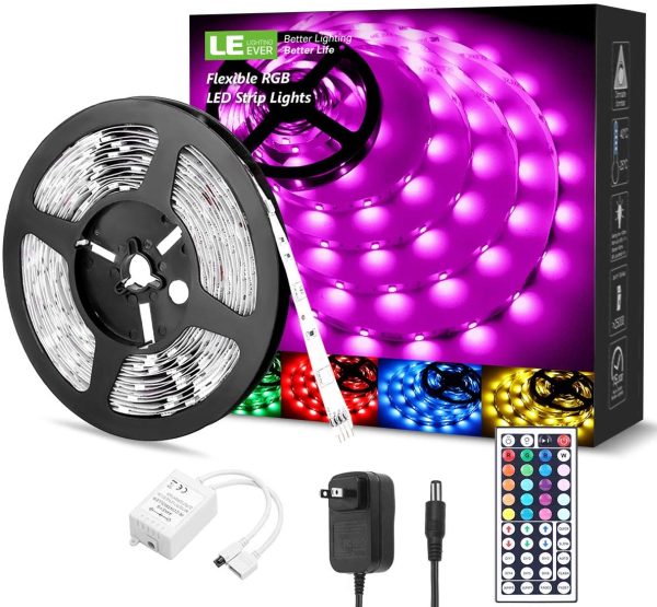 LE LED Strip Lights Kit, 16.4ft RGB LED Light Strips, Color Changing Light Strip with Remote Control, 12V Power Supply for Kitchen, Bedroom, and More, Non Waterproof - Image 4