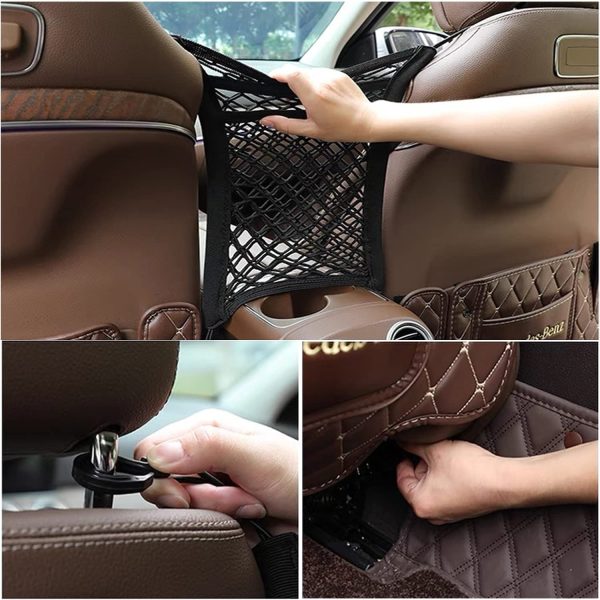 WENOVL 3-Layer Car Mesh Organizer, Seat Back Net Bag, Barrier of Backseat Pet Kids, Cargo Tissue Purse Holder, Driver Storage Netting Pouch - Image 5