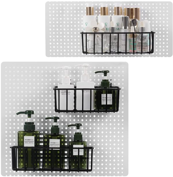 Pegboard Baskets, Set of 4 Black - Hooks to Any Peg Board - Square Style Wire Shelf Baskets - Organize Tools, Workbench, Accessories, Garage Storage - Image 2