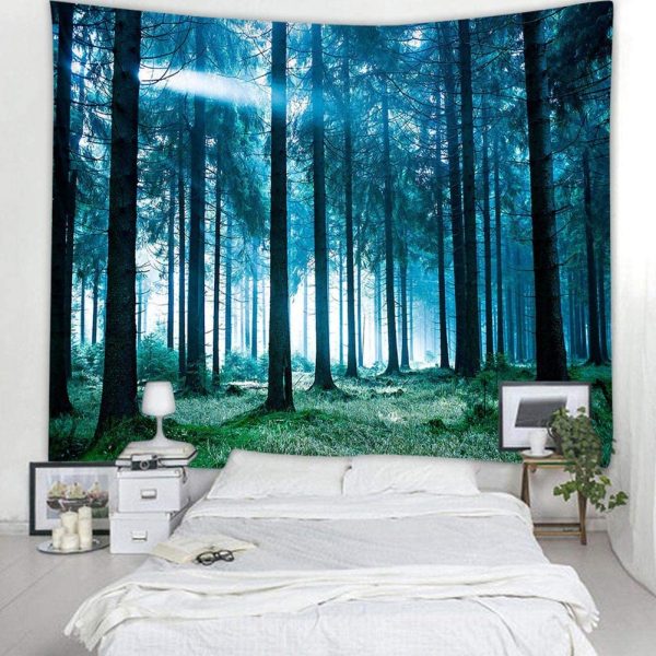 Boyouth Tapestry Wall Hanging,Forest in The White Moonlight Landscape Pictures Digital Print Wall Tapestry Home Decorfor Living Room Bedroom Dorm,59.1" Wide by 39.4" High