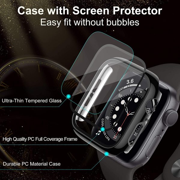 CAVN 3-Pack Screen Protector Case Compatible with Apple Watch Series 7/6/5/4/SE 40mm 41mm 44mm 45mm, Tempered Glass Cover Protective PC Case with Glass Cover, HD Clear Accessory