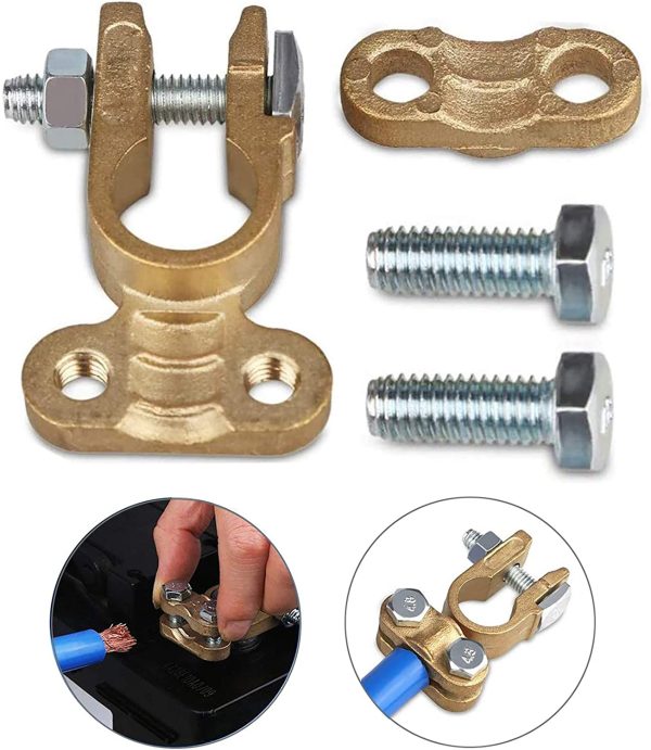 Heavy Duty Brass Battery Terminals Connectors Clamps, Battery Quick Release Connectors, Positive & Negative Copper Battery Cable Terminals Disconnect Top Post Clamp Truck Van Marine Boat(1 Pair)