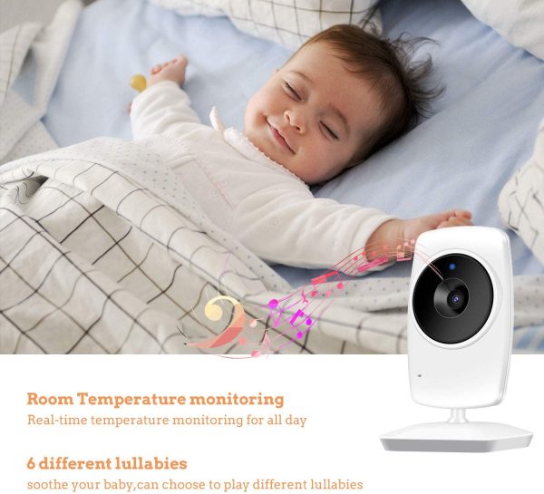 Video Baby Monitor with Camera,Baby Camera with No Glow Infrared Night Vision,Support Temperature Monitor,Two-Way Talk,Lullaby,Remote Zoom Video Monitor System - Image 3