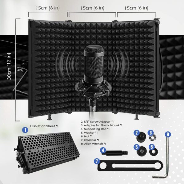 Arrowzoom 3 Fold PRO Microphone Isolation Vocal Shield Portable High Density Acoustic Foam Box Podcast Sound Booth Reduce Noise -25dB Vlog Audio Equipment Reflection Pop Filter AZ1245 - Image 7