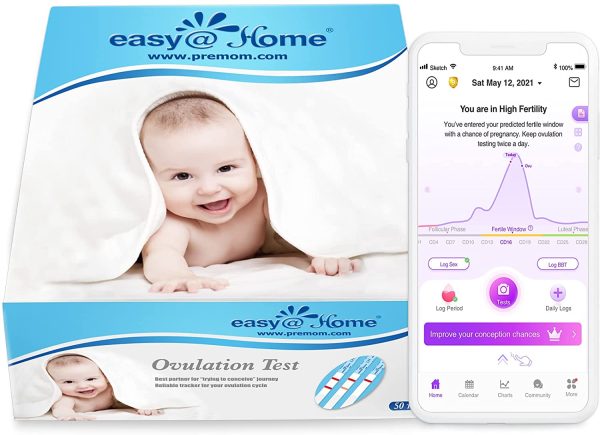 Easy@Home 50 Ovulation Test Strips: Reliable Simplest Ovulation and Period Tracking, Powered by Premom Ovulation Predictor iOS and Android App - 50 LH Test Strips - Image 2