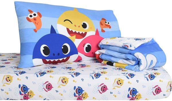 Baby Shark Toddler Bedding Set EXPRESSIONS (3 Piece Set, Fits Standard Crib Mattress) Includes Microfiber Reversible Comforter, Fitted Sheet, Pillowcase for Kids (Official Baby Shark Product) - Image 6