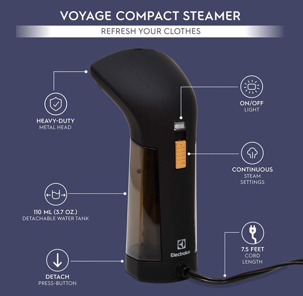 Compact Handheld Travel Garment and Fabric Steamer for Clothes Powerful Dry Steam, Rapid Heating Portable 2 in 1 Fabric Wrinkle Remover and Clothing Iron, with Fabric Brush, black - Image 2