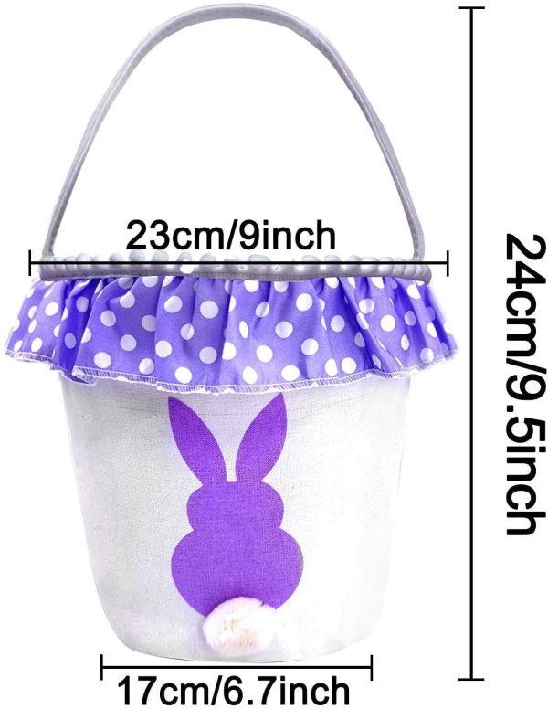 TOPLEE 3 PCS Easter Eggs Hunt Basket for Kids Canvas Bunny Basket Egg Bags Rabbit Fluffy Tails Party Celebrate Decoration Gift Toys Carry Bucket Tote (Ruffled) - Image 6