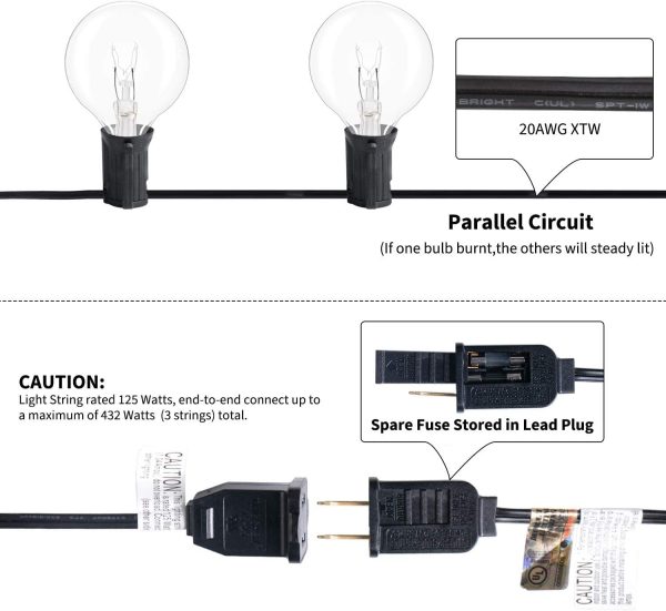 Outdoor String Lights 25 Feet G40 Globe Patio Lights with 27 Edison Glass Bulbs(2 Spare), Waterproof Connectable Hanging Light for Backyard Porch Balcony Party Decor, E12 Socket Base, Black - Image 5