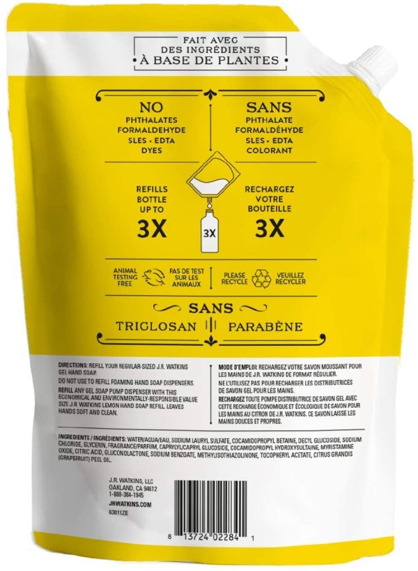 J.R. Watkins Lemon Gel Hand Soap Refill Pouch, Scented Liquid Hand Wash for Bathroom or Kitchen, USA Made and Cruelty Free, 1 Liter - Image 2