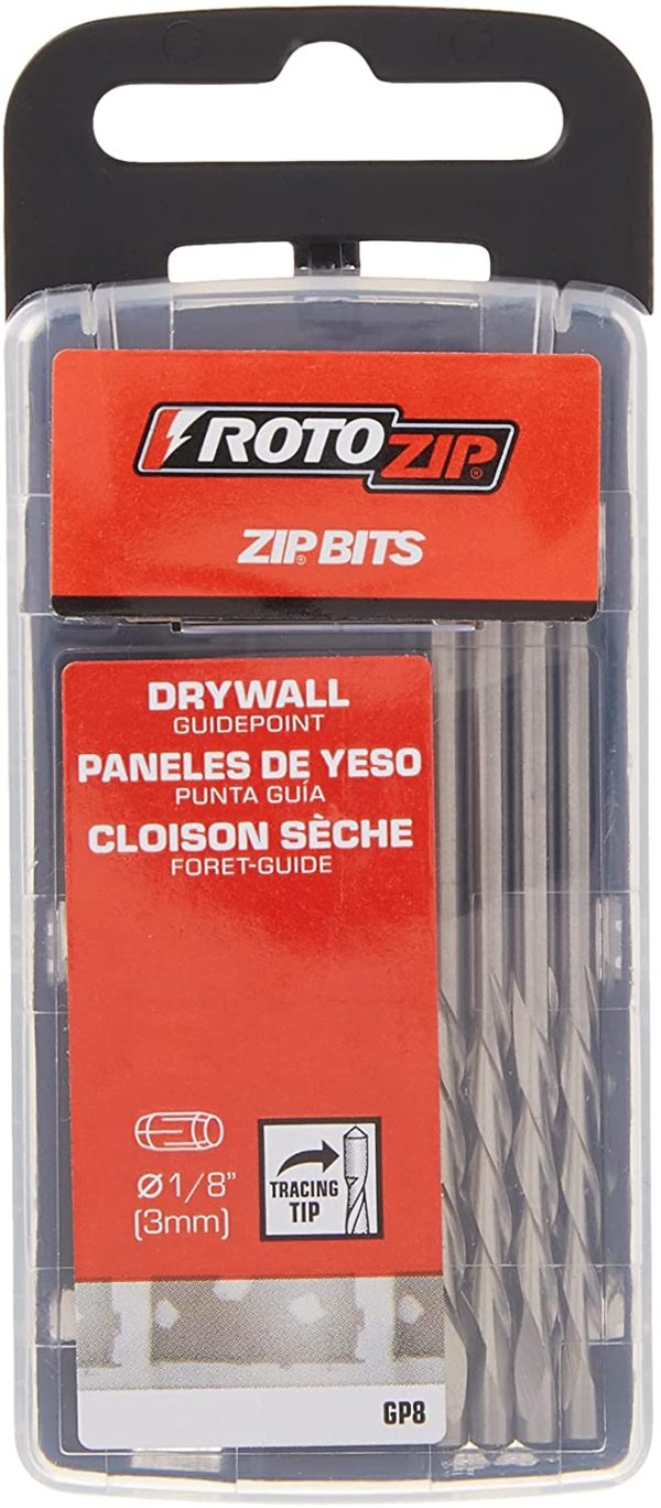 Roto Zip GP8 1/8-Inch Guide Point Drywall Cutting Zip Bit, 8-Pack