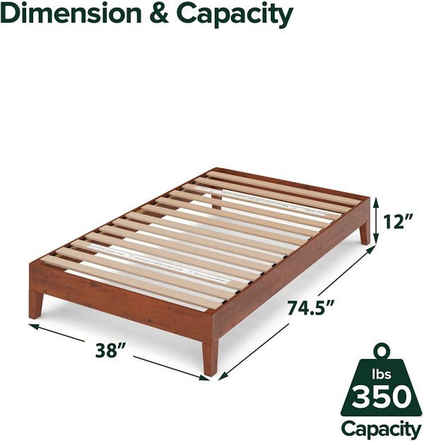 Zinus AZ-SWPBB-12T 12 Inch Deluxe Wood Platform Bed / No Boxspring Needed / Wood Slat support / Cherry Finish, Twin - Image 2