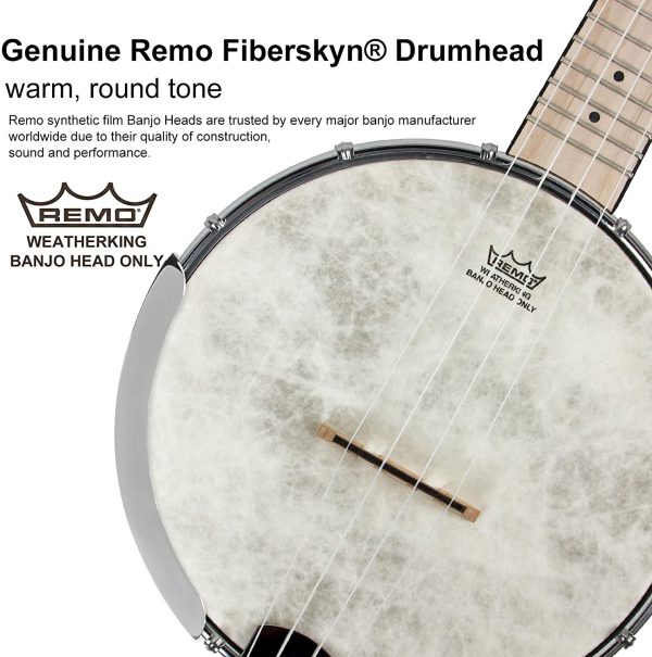 AKLOT Banjo Ukulele Concert 23 inch Remo Drumhead Open Back Maple Body 1:15 Advanced Tuner with Two Way Truss Rod Gig Bag Tuner String Strap Picks