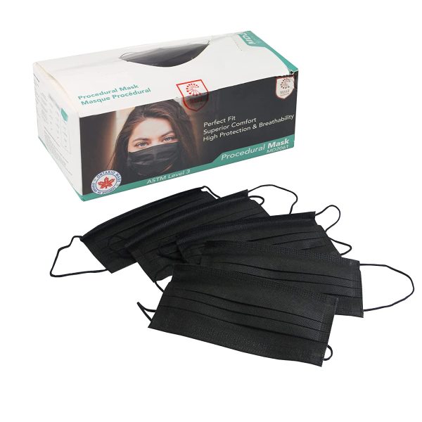 First Aid Central Black Face Masks, ASTM Level 3, 3-Ply Earloop - Box of 50 - Image 3