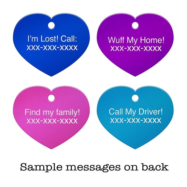 Cmart555 Anodized Aluminum Pet ID Tags, Personalized Dog Tags, Cat Tags, Heart Shape, Engraved on Both Sides, in Pink, Purple, Navy Blue, and Blue - Image 3