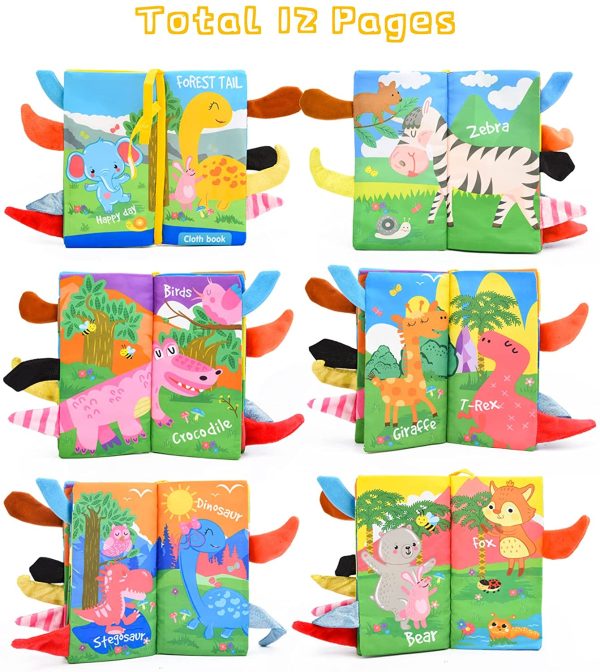 Auidy_6TXD Baby's First Soft Book, Nontoxic Fabric Baby Cloth Books with Rustling Sound for Newborns Infants Toddlers, 6 Pages Rainforest Animal Style Soft Book - Image 6