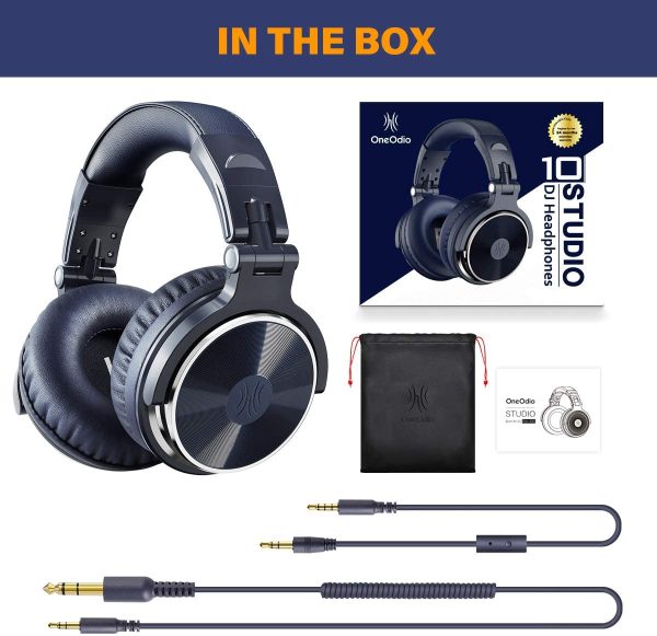 OneOdio Over Ear Headphone, Wired Bass Headsets with 50mm Driver, Foldable Lightweight Headphones with Share port and Mic for Recording Monitoring Mixing Podcast Guitar PC TV (Dark Blue) - Image 8