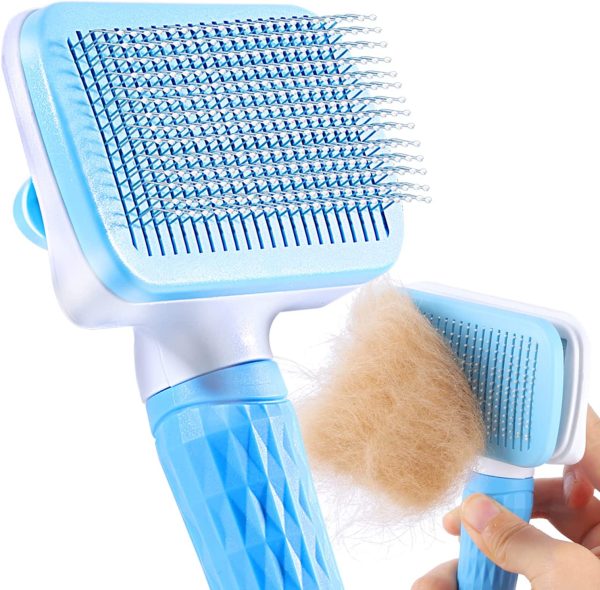 ACE2ACE Dog Brush, Cat Brush, Pet Brush for Long and Short Hair, Pet Grooming Brush, Clean Pet Hair from the Brush with One Button - Blue - Image 7